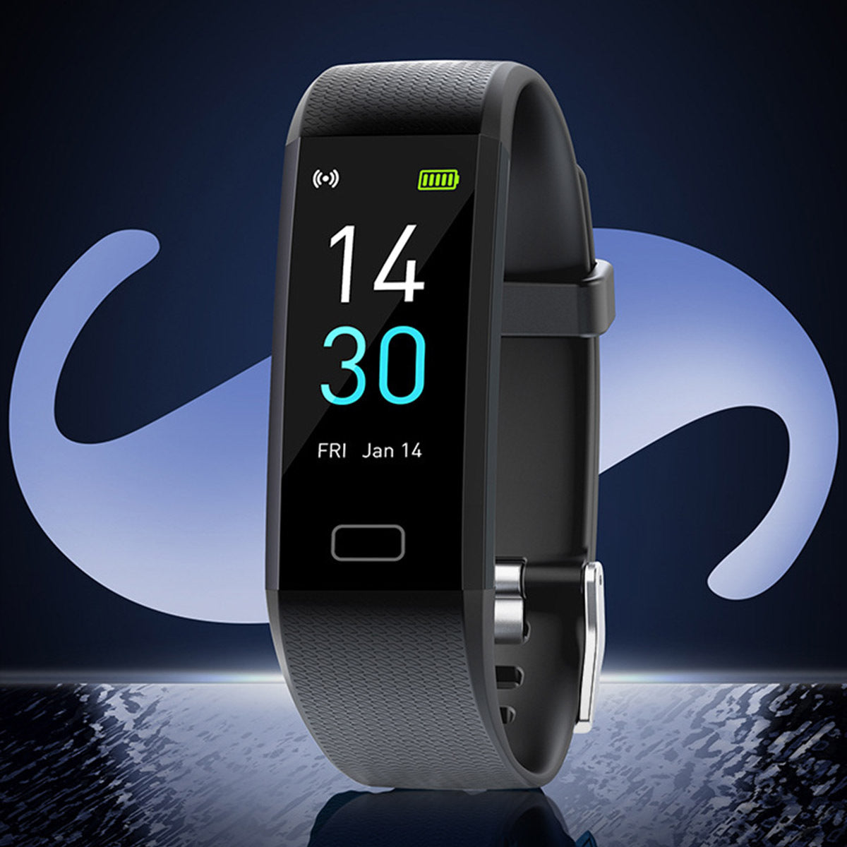 Montre connectée noire pour pression artérielle avec écran tactile et suivi fitness
